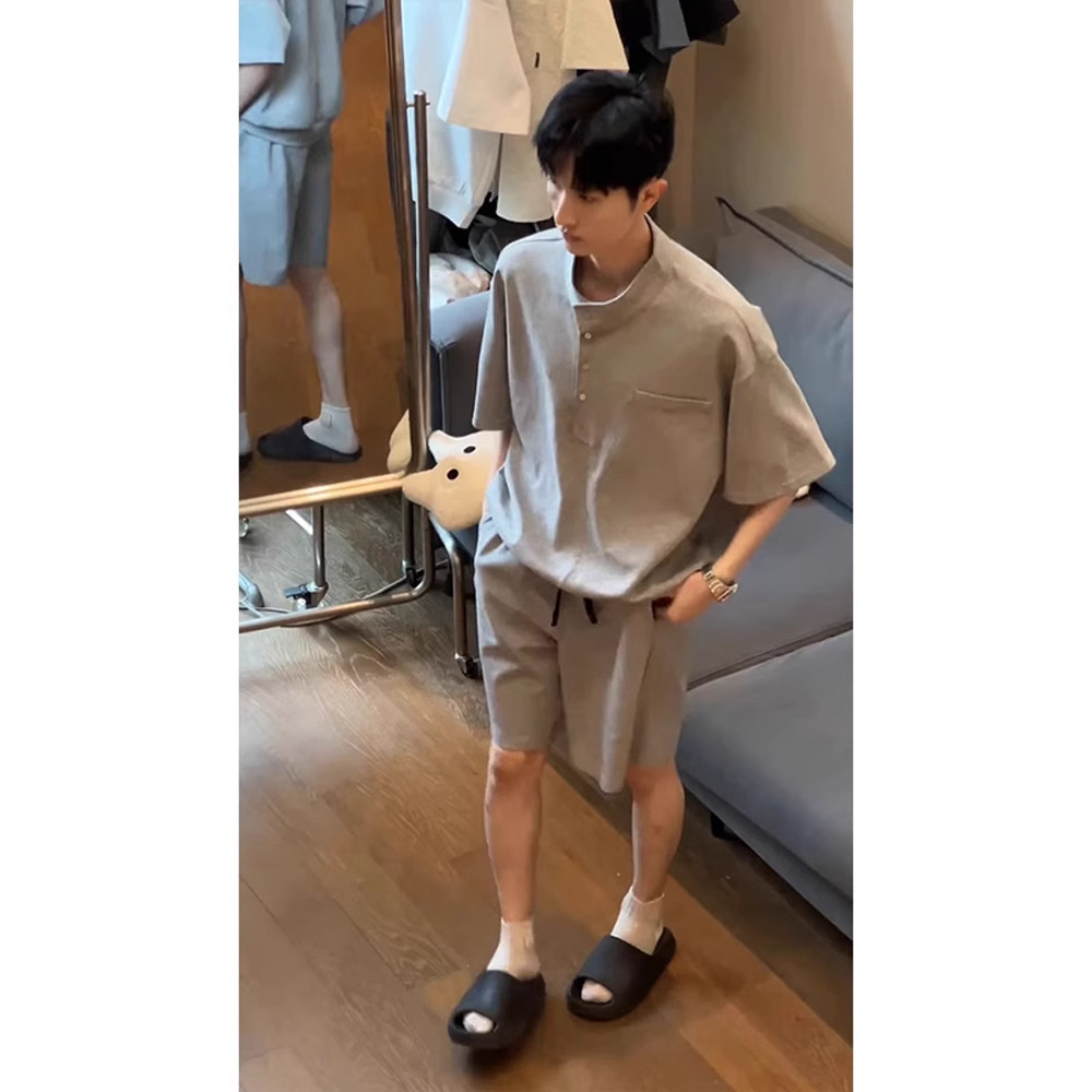 Boys' Cool and Handsome Outfits, a Complete Set of Polo Shirts, Short-Sleeved Shorts Suits, Men's Summer 2025 New Casual Sports