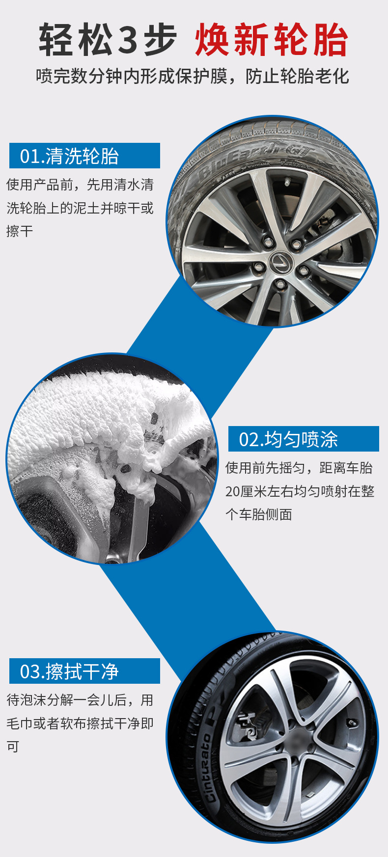 Kasibo Tire Foam Brightener Anti-Aging Protection Brightening and Blackening Maintenance Durable Cleaning Agent Long-Lasting Shine
