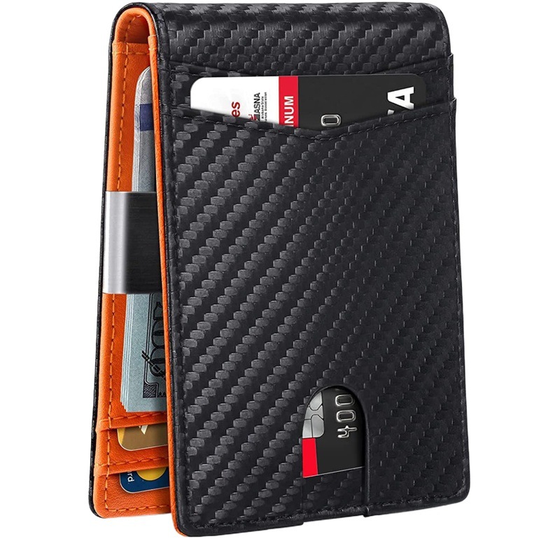 Titular de la tarjeta Amazon 100% interior y exterior de cuero genuino antirrobo cepillo RFID hombres de oro americano clip titular de la tarjeta