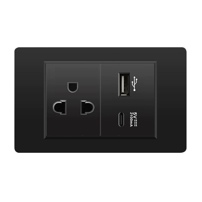 Черная настенная панельная розетка с 118 тип switch, тайваньская розетка с 20W type-C, шесть отверстий