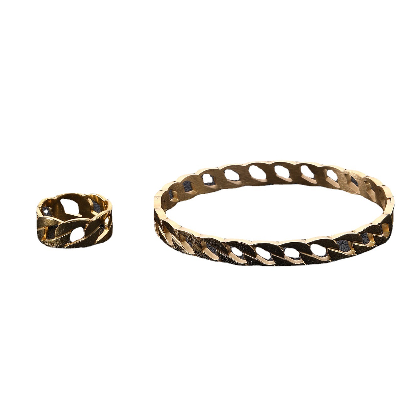 Straight trend cutting personalized titanium bracelet ring Fried Dough Twists chain set stainless steel jewelry seconds_voghion.com