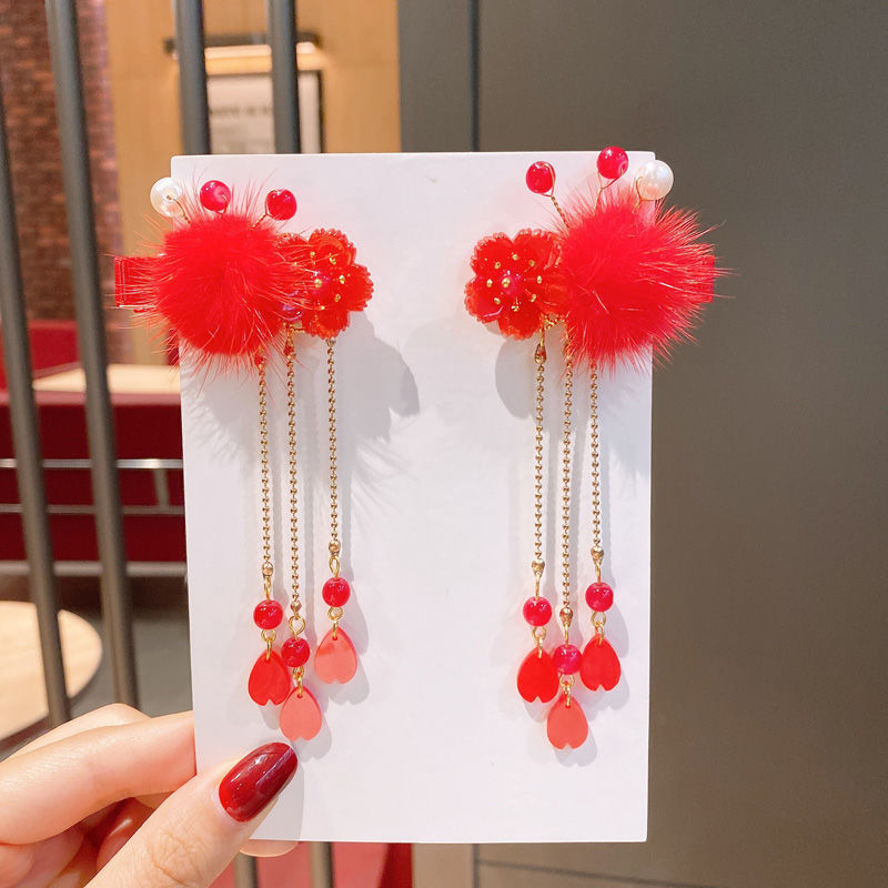 SKU11_款式(13#红色花朵毛球款爱心吊坠)