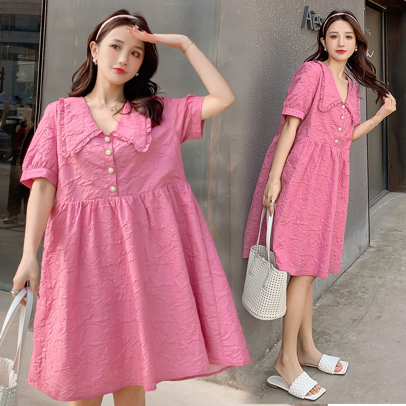 Real shot 2021 Korean Edition summer new pattern A few extra pounds MM maternity dress Sweet By age Doll collar Large Dress
