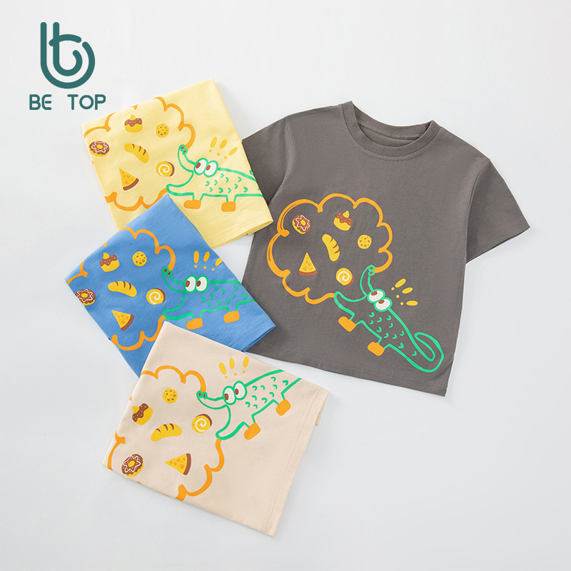 Sea top, fuente de ropa para niños, camiseta de manga corta para niños, verano nuevo estilo, ropa de bebé de cocodrilo para niños pequeños y medianos