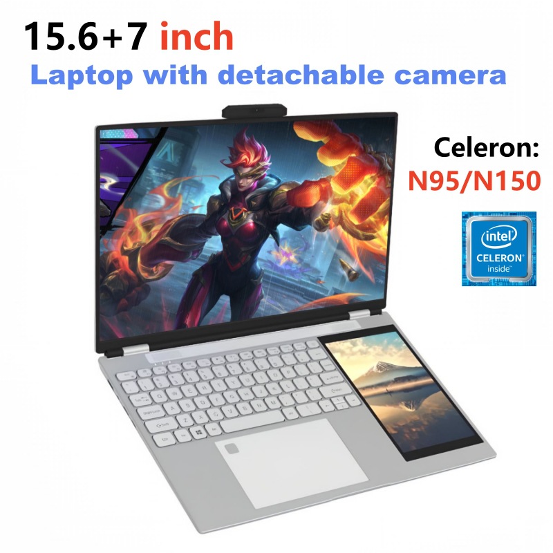 15.6+ 7inch Dual Screen Touch Removable Camera N150 Business Office Portable Laptop Wholesale