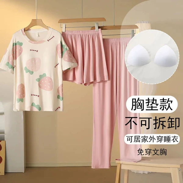 Top with cups, strawberry, set, shorts, trousers, 3 piece set, with short sleeve