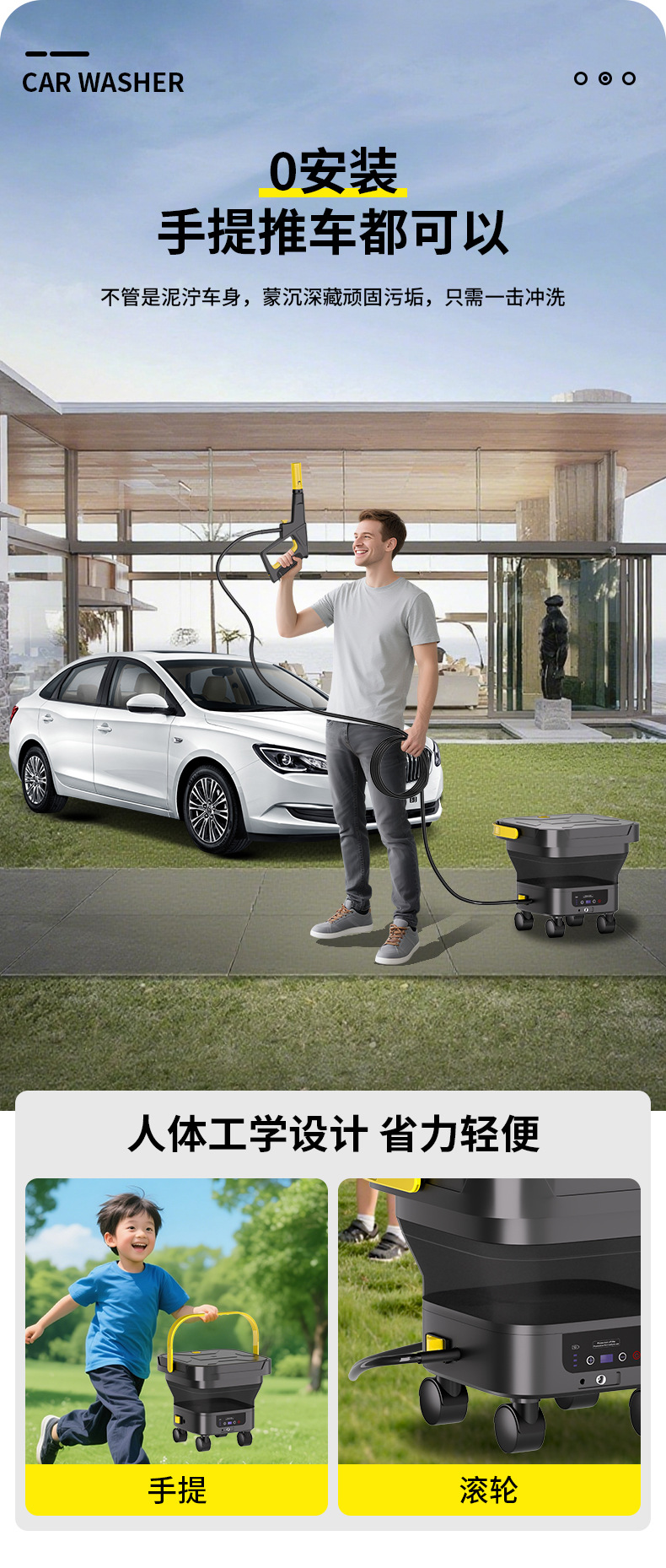 Lithium Battery Cordless Car Washer Portable High-Pressure Water Gun with Water Tank Car Cleaning Machine Outdoor Cleaning Manufacturer Wholesale