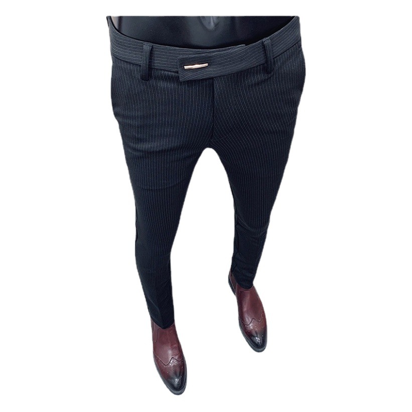Pantalones de traje de hombre 2021 Otoño e Invierno Nuevos pantalones ajustados casuales de negocios coreanos a rayas engrosados al por mayor de los hombres