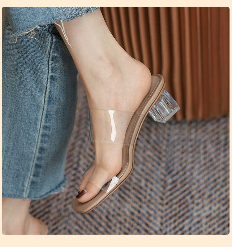 Sandal nữ gót pha lê một dây, gót dày vừa phải, đính sequin đi ngoài trời — Màu mơ [cao gót] chi tiết 10