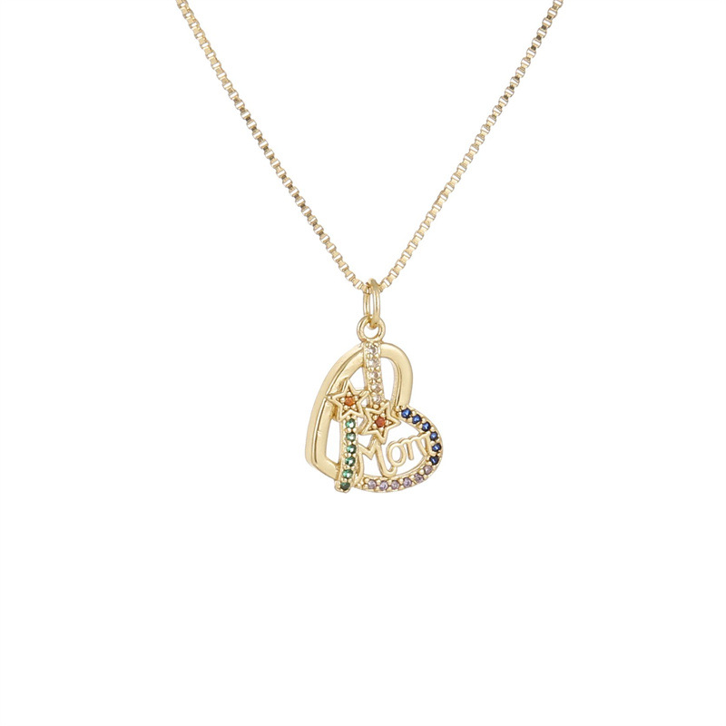 Fashion Micro-encrusted Zircon Star Mom Pendant Copper Necklace display picture 5
