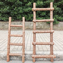 摄影木实木乔迁搬家摆件步步高升梯梯子装饰橱窗木梯新居带皮原