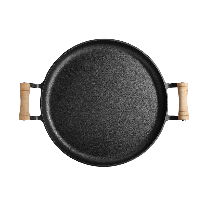 444Z批發 雙耳加厚烙餅鍋無塗層不粘平底鍋生鐵鏊子煎餅果子鍋餅