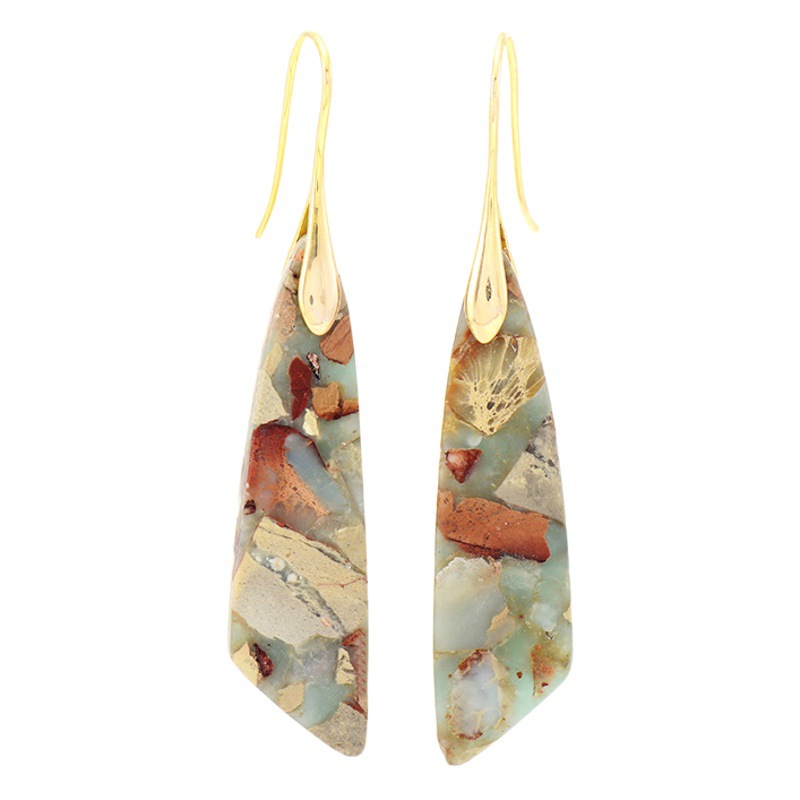 Cross-border new Bohemian Emperor stone geometric pendant earrings Europe and the United States popular natural stone jewelry wholesale