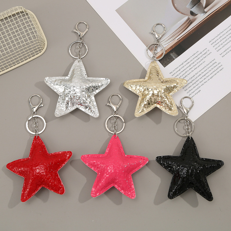 Five-Pointed Star Gravel Texture Keychain Pendant Pu Leather Pendant High-End Bag Pendant Accessories Cross-Border Wholesale Five-Pointed Star Gravel Texture Keychain Pendant Pu Leather Pendant High-End Bag Pendant Accessories Cross-Border Wholesale