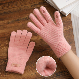 Winter Women's Warm Gloves Thickened Outdoor Finger Leaking Student Touch Screen Cold-proof Wool Knitted Gloves Cute Korean Style