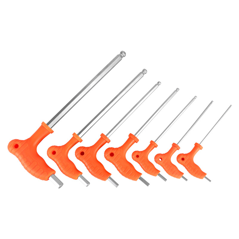 Mayorista endurecido alargado CRV aluminio de acero cabeza de bola llave hexagonal de plástico mango llave hexagonal T