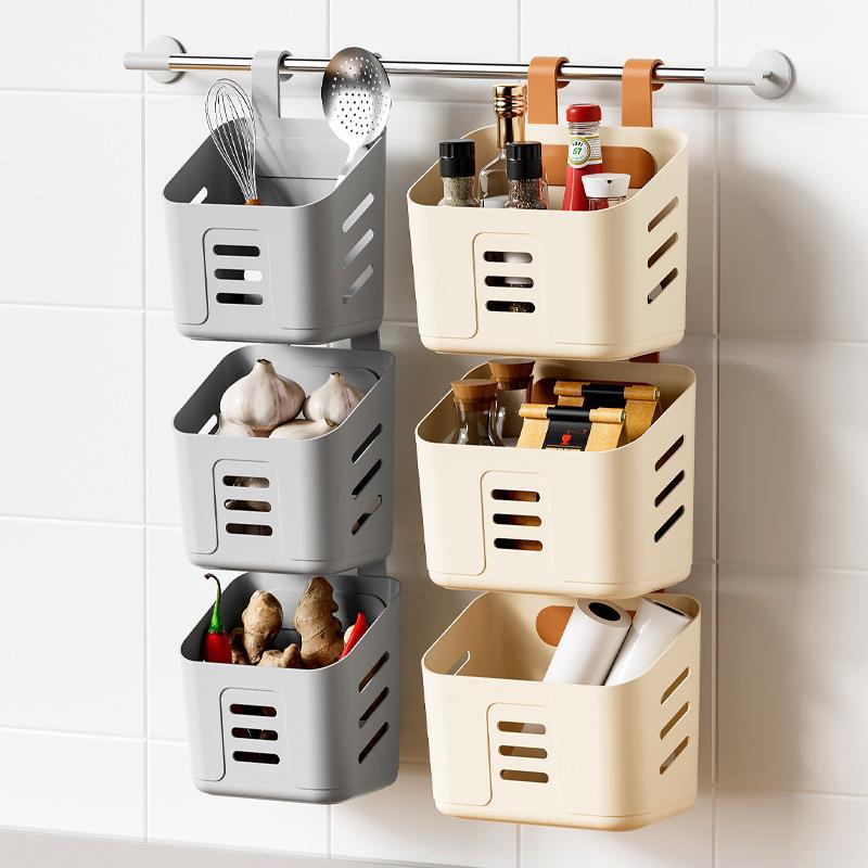 Kitchen hanging storage basket household small hanging basket bathroom storage rack hangable bathroom wall hanging plastic artifact