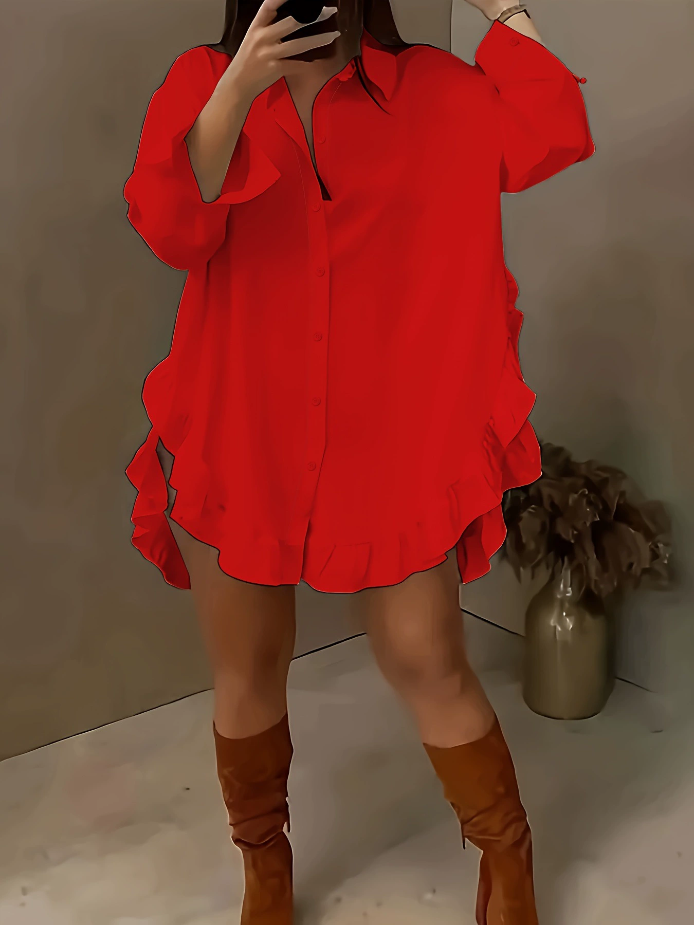 Платье-рубашка plus size европейского стиля, однотонное, размеры XL–5XL