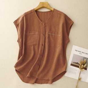 Actual Shot of 2025 New Summer Retro Cotton and Linen Tops for Women, Artistic Hook-Line Single-Breasted Vests, Loose Cardigan Vests