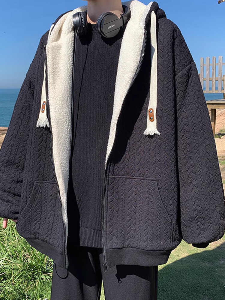 2025 nuevo estilo con capucha primavera y otoño gris principios de otoño chaqueta de suéter de estilo perezoso chaqueta de hombre cárdigan con cremallera principios de otoño