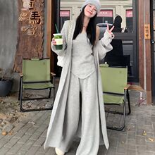 秋季慵懒风感时尚针织套装女盐系穿搭抹胸上衣阔腿裤三件套