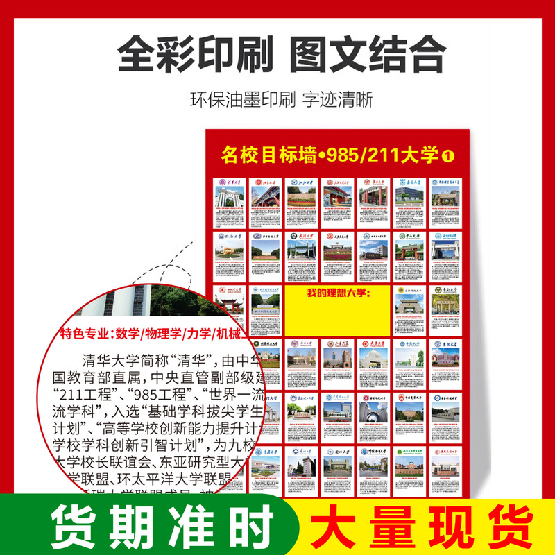 中国名門校図985 211学生大学目標図高校大学入試激励図名門校ポスター壁貼り|undefined