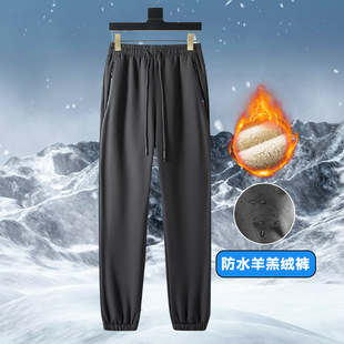 2023 new fleece-lined thick warm fashion lambswool pants winter plus size snow waterproof casual pants for men