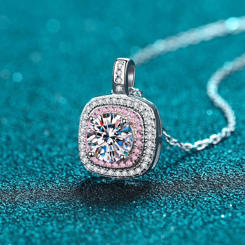 D Color Moissanite Square Bezel Pendant Necklace For Women_voghion.com