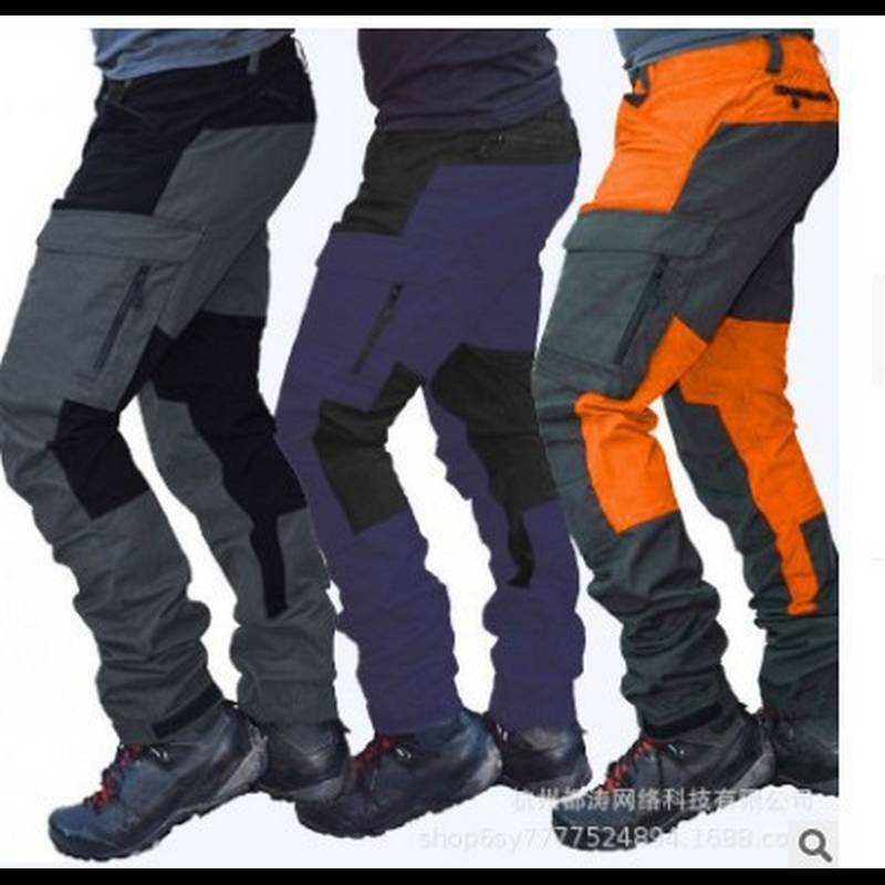 Color-blocked men's pants, slim-fit outdoor sports European and American fashion biker casual multi-pocket cargo pants