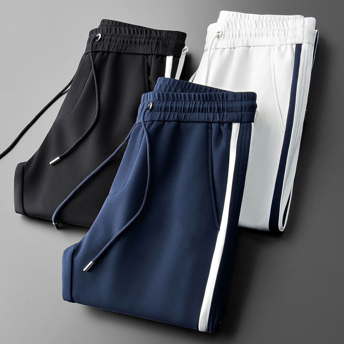Vêtements pour hommes Mode All Match Pantalons de sport Rayé Épissage Mince Simple Jeunes Hommes Droit Pantalons Décontractés Hommes_voghion.com