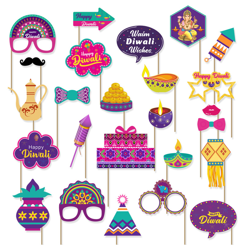 2026 Cross-Border Indian Diwali Decoration Handheld Photo Props Diwali Quirky Hand-Held Signs Wholesale Customization