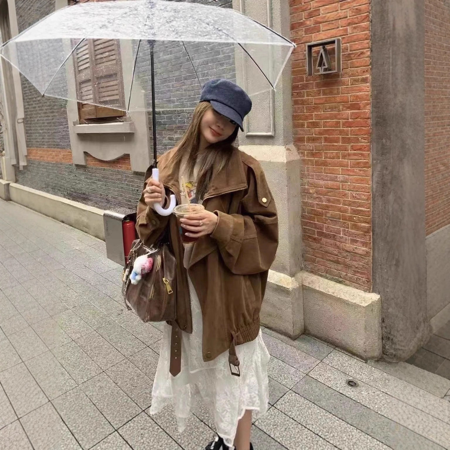 2025 Autumn/Winter New Maillard Motorcycle Jacket for Women, Petite Vintage Motorcycle Faux Suede Top