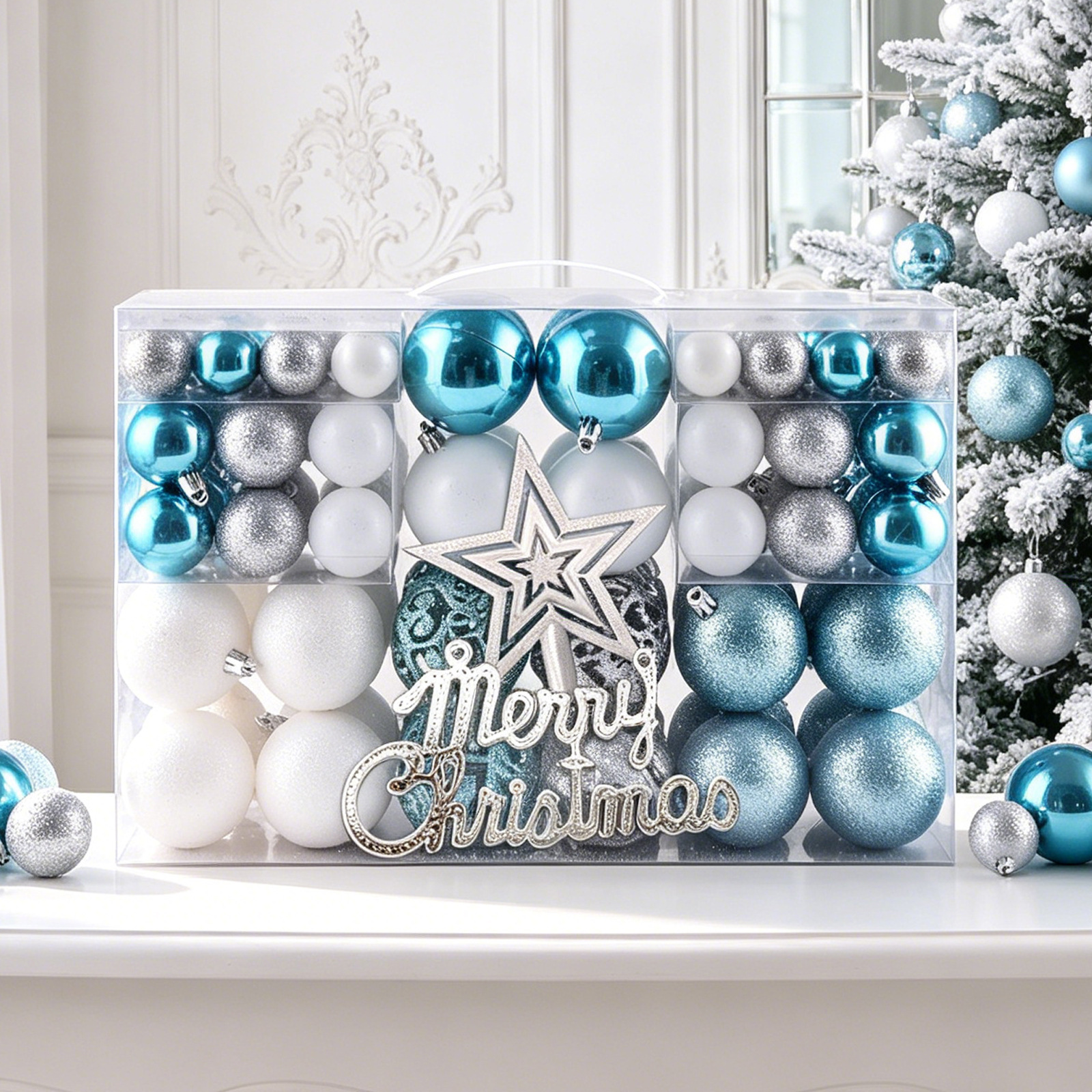 Suministros de decoración de árboles de Navidad transfronterizos 100 paquetes de bolas de plástico huecas brillantes de galvanoplastia Colgante de caja de regalo de bolas de Navidad