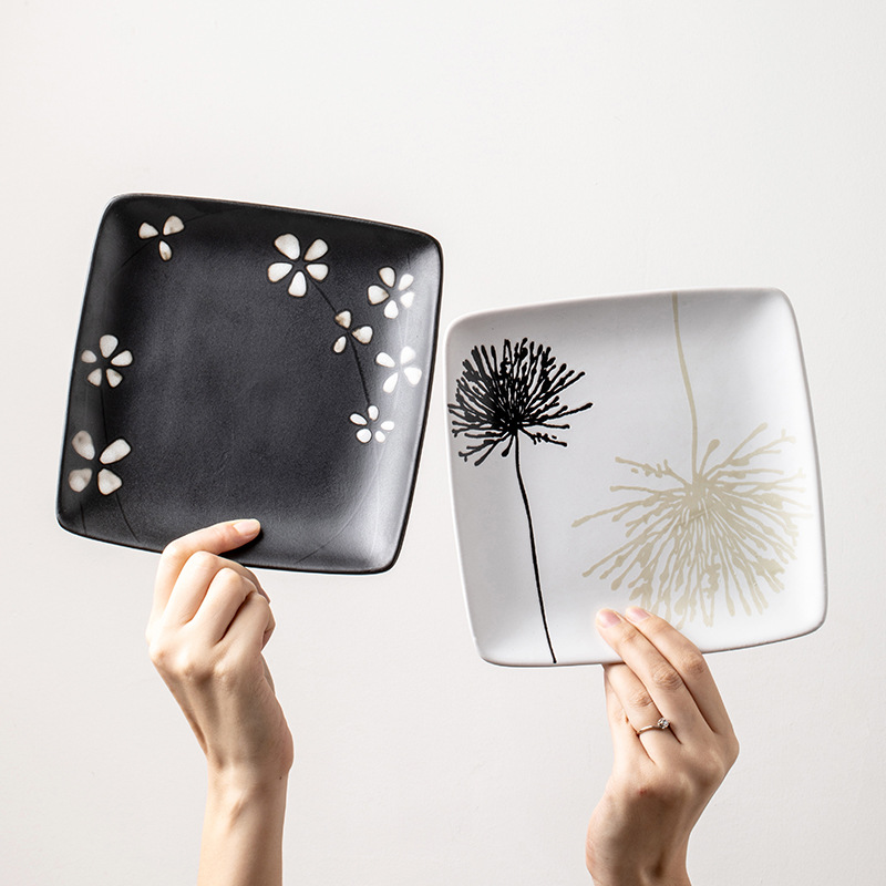 Platos de cerámica pintados a mano de alto valor, platos de platos caseros, platos de comida occidentales, platos de platos japoneses, exportación transfronteriza de cubiertos