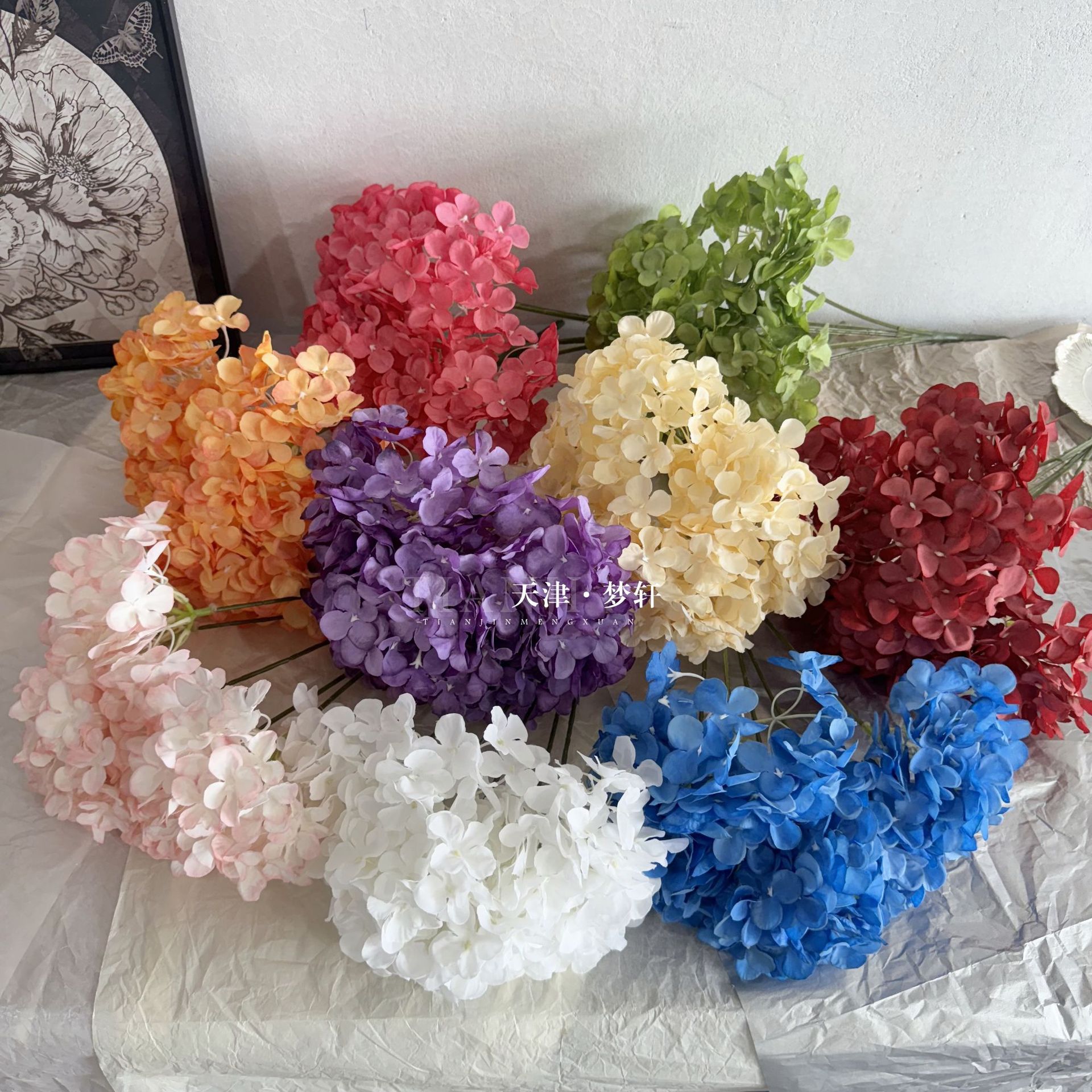 Bouquet de mariage 5 fleurs à l'huile d'hortensia enduit de colle