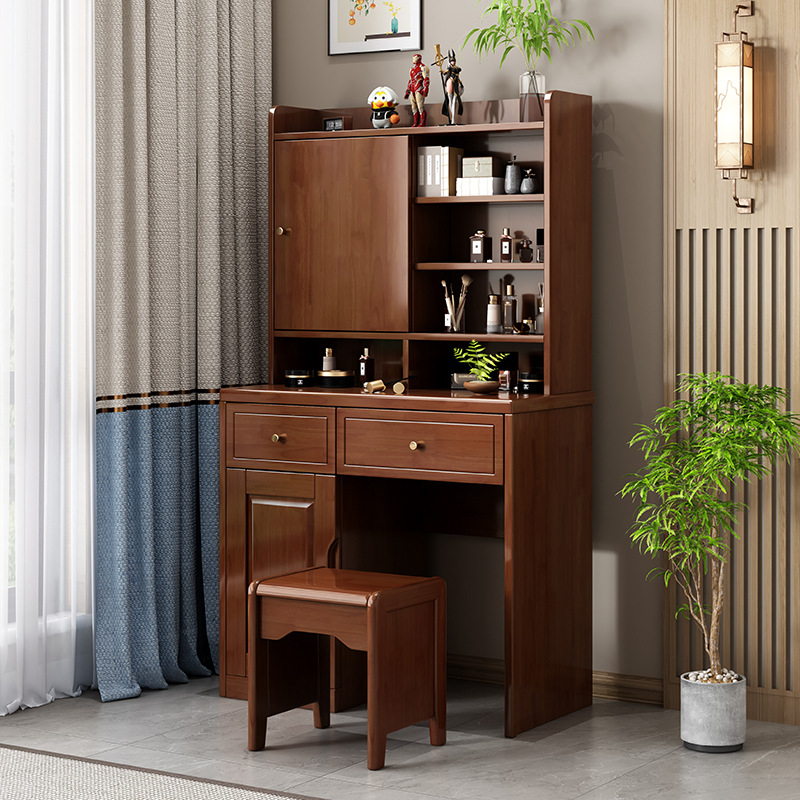Tocador de madera maciza de estilo chino, tocador pequeño moderno y sencillo, almacenamiento multifuncional con almacenamiento oculto para espejo de maquillaje