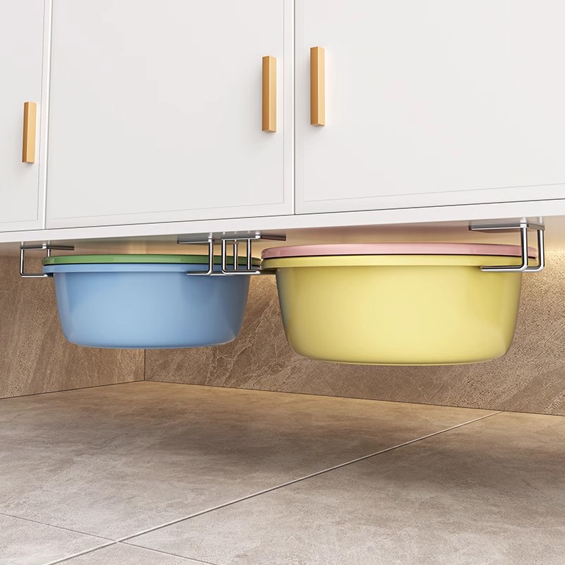 Estante de almacenamiento para lavabo, gabinete de baño, estante para lavabo inferior, estante para baño, gancho sin perforación, colgante de pared de acero inoxidable