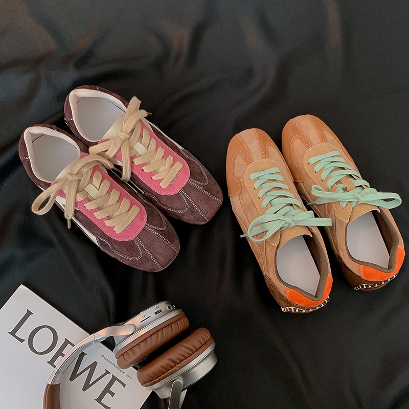 Colorblock Cow Peel Dexun Shoes Women's Autumn New Casual Sports Style Low Lace-up Forrest Gump Shoes Jogging Women's Shoes