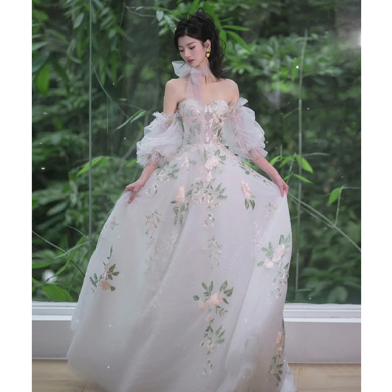 Evening Dress French Style Off-Shoulder Engagement Dress for Women 2026 New Elegant Long Birthday Party Socialite Dress