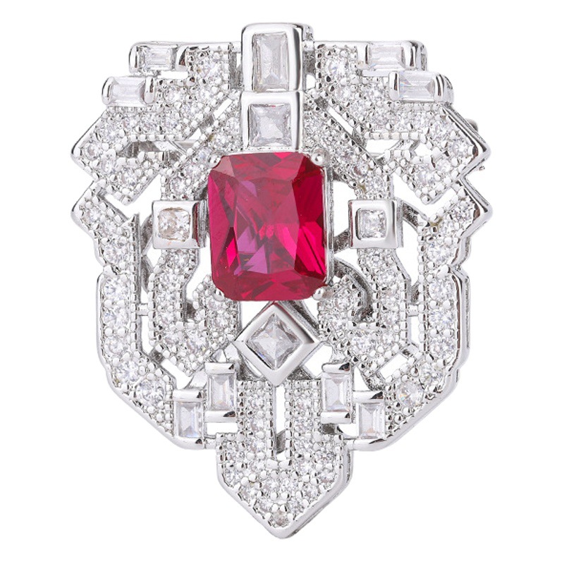 Zhuang Sheng joyería estilo coreano elegante broche de mujer colorido tesoro europeo y americano diamante incrustado artificial Esmeralda broche rojo Accesorios