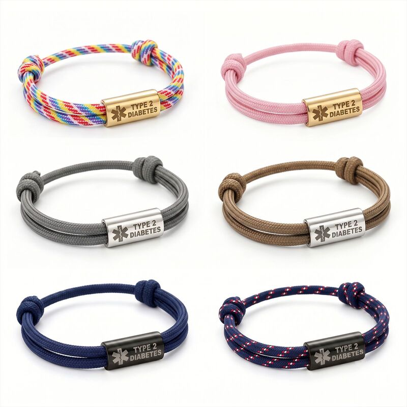 European and American cross-border best-selling stainless steel laser medical logo Diabetic warning paracord bracelet for men and women European and American cross-border best-selling stainless steel laser medical logo Diabetic warning paracord bracelet for men and women