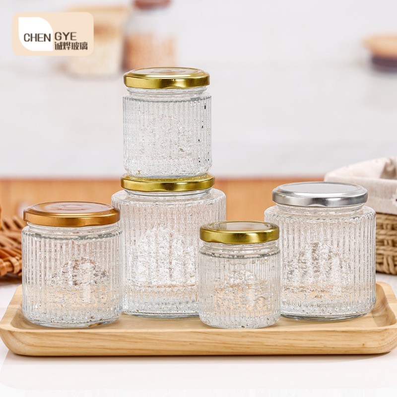 大口竖条纹鲜炖燕窝瓶果酱花胶奶酱菜蜂蜜瓶分装密封玻璃瓶带盖