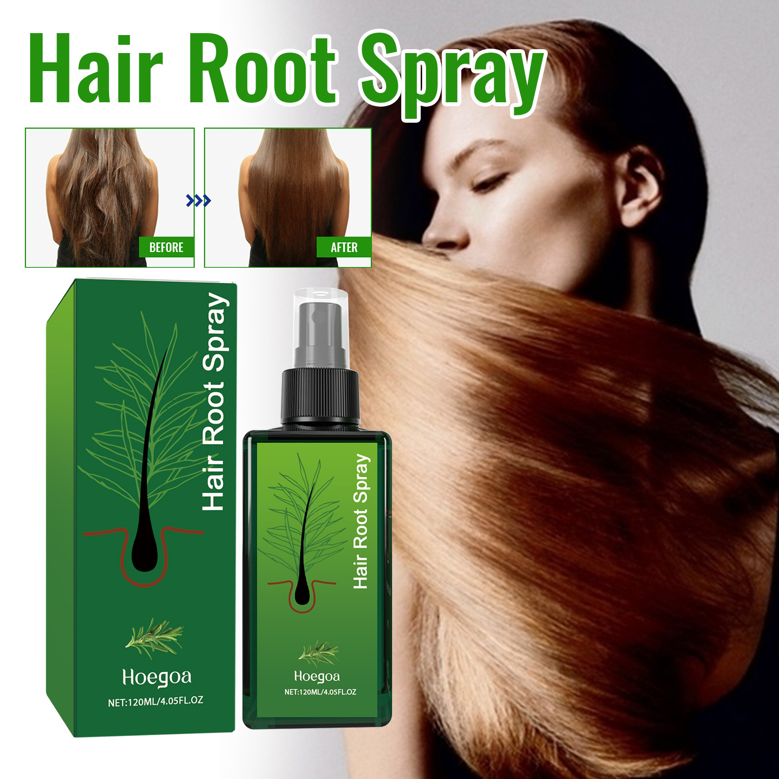Hoegoa Rosemary Dense Hair Essential Oil Spray Cares for Dry and Frizzy Hair, Strengthens Hair, Prevents Hair Loss, and Makes Hair Smooth and Shiny
