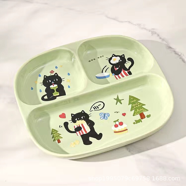 陶器製分割脂肪低減ディナープレート、一人用、家庭用朝食食器、子供用かわいい定量プレート、3分割ディナープレート|undefined