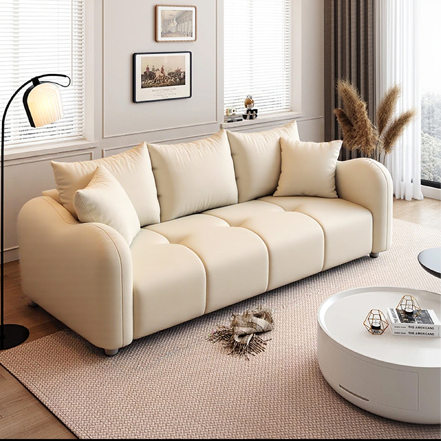 Sofa Living Room 2025 New Small Apartment Modern Minimalist Office Rental Room Straight Double Cloud Leather Sofa