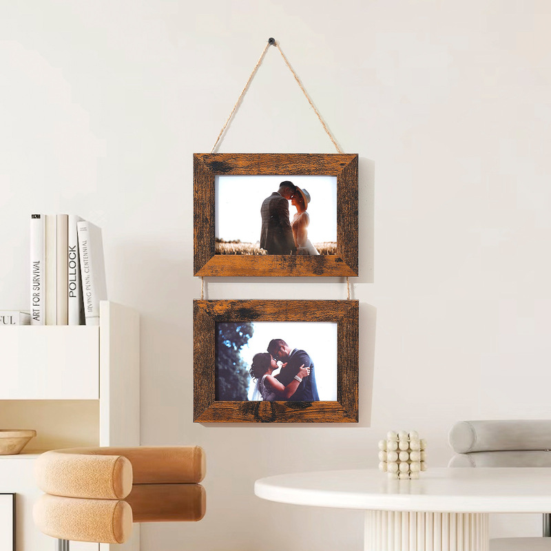Two-piece Wall-mounted Retro Photo Frame 6-inch Photo Wall-mounted Wooden Picture Frame Home Combination Decorative Photo Frame Cross-border