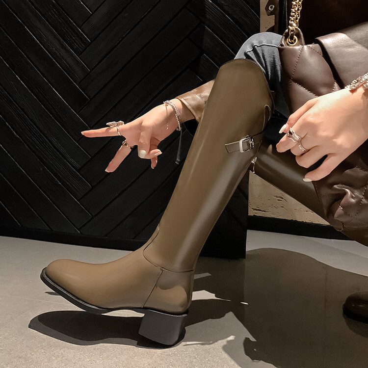 2023 autumn and winter New elegant long boots round toe thick mid heel back zipper knee-length Knight boots European and American high boots 2023 autumn and winter New elegant long boots round toe thick mid heel back zipper knee-length Knight boots European and American high boots