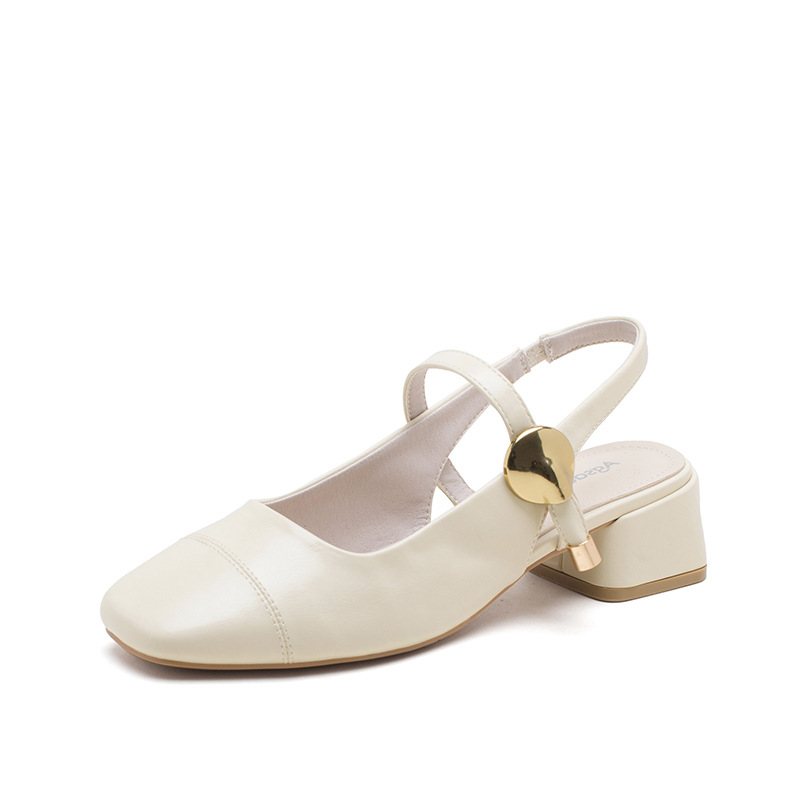 Augu Shi Deng Marizhen Baotou sandalias para mujeres 2026 nueva primavera con cabeza cuadrada con zapatos de cuero franceses con aire trasero