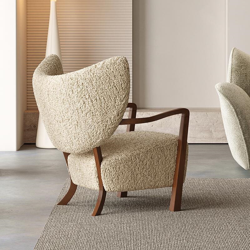Medieval-Style Designer Woolf Leisure Chair, Vintage Solid Wood Living Room Balcony Bedroom Lambswool Single Sofa Chair Medieval-Style Designer Woolf Leisure Chair, Vintage Solid Wood Living Room Balcony Bedroom Lambswool Single Sofa Chair