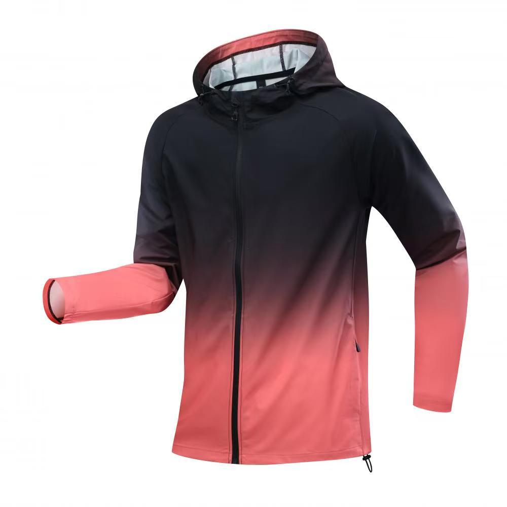 2025 Autumn Amazon Men's Hooded Sports Jacket Fashion Gradient Outdoor Mountaineering Running Fitness Training Wear